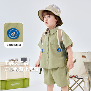 嘟嘟家男童衬衫套装夏季新款儿童衬衣裤子洋气男宝短袖两件套