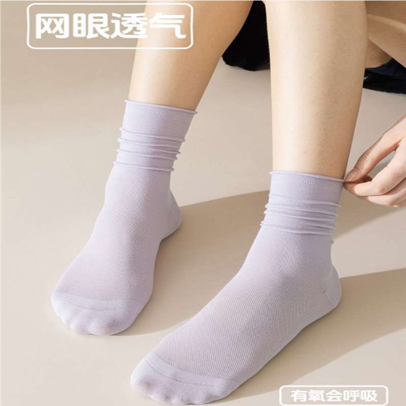 黑色袜子女夏薄款中筒冰冰