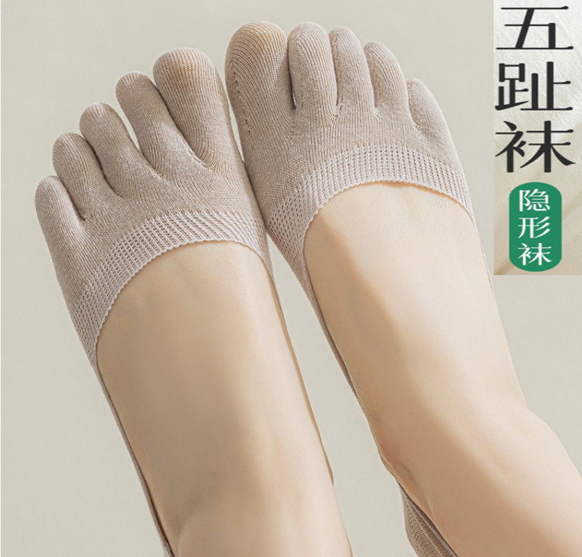 五指袜子女精梳棉夏季薄款网眼