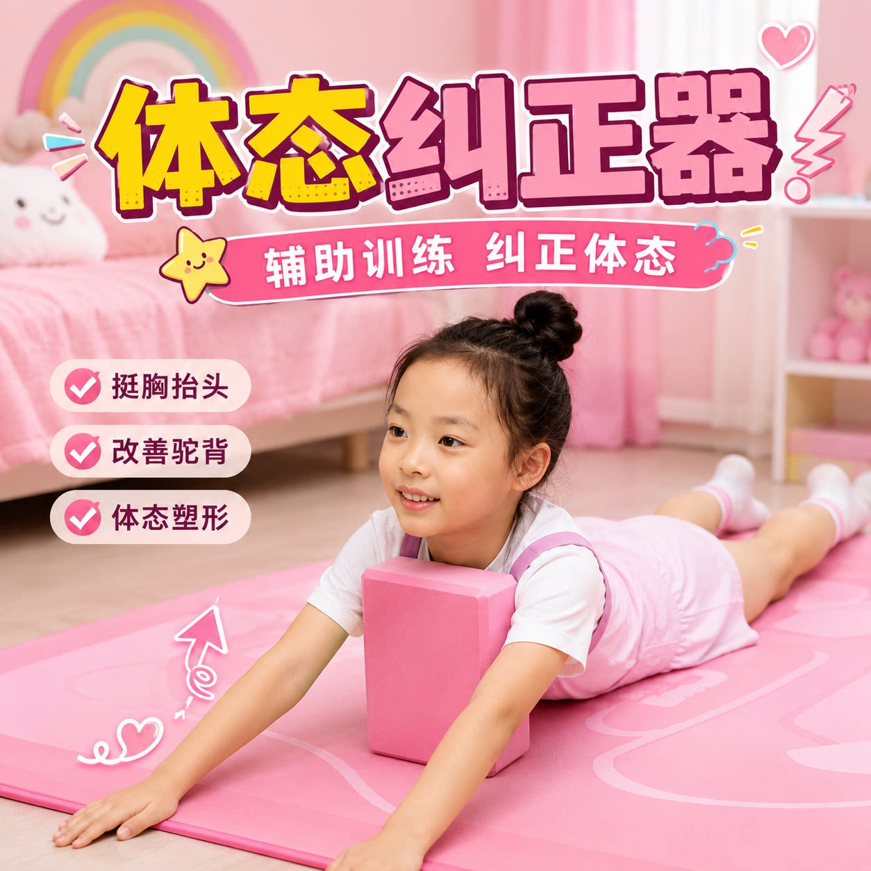 垫出体态王！驼背矫正器青少年瑜伽砖儿童改善驼背肩胛骨矫正神器