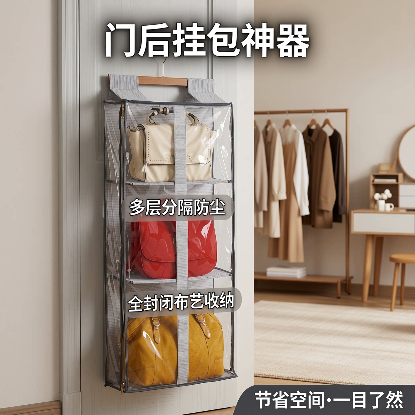 门后挂包包防尘收纳神器柜侧皮包收纳袋挂墙多层布艺放包架全封闭