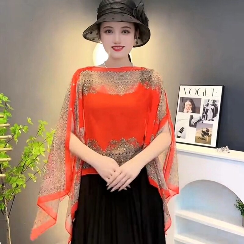 春夏季新款防晒披肩珍珠扣时尚洋气多功能骑车开车旅游拍照沙滩巾