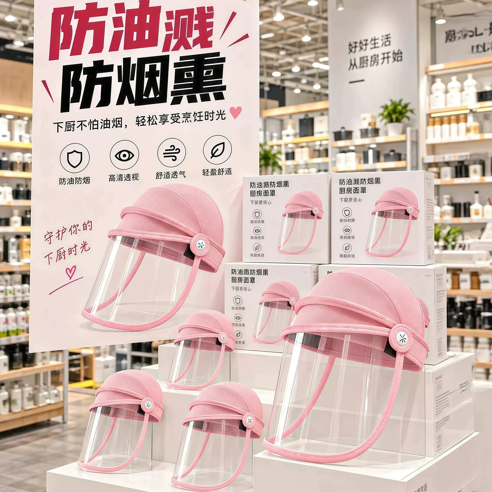 厨房专用做饭防油烟炒菜面罩全脸防护一体款女士防溅油护脸神器