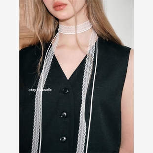 颈部装饰带蕾丝飘带叠戴层次感设计蕾丝飘带细窄女春夏百搭锁骨颈