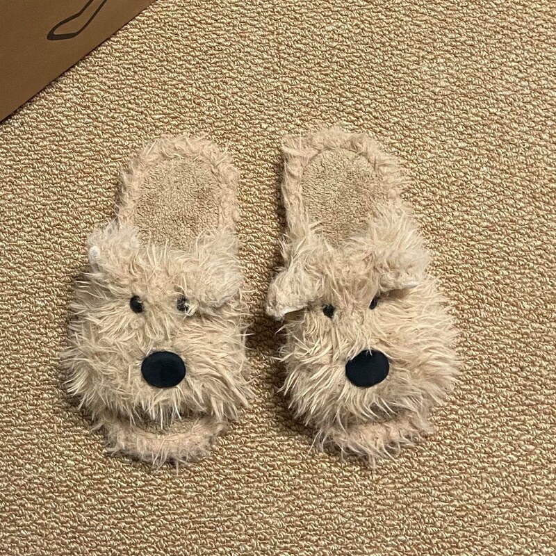 潦草小狗毛毛拖鞋女秋冬可外穿高级感绝美室内保暖百搭家居拖鞋