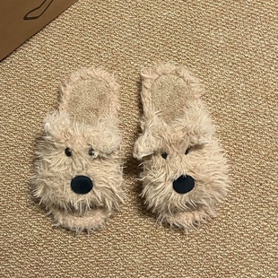 潦草小狗毛毛拖鞋女秋冬可外穿高级感绝美室内保暖百搭家居拖鞋