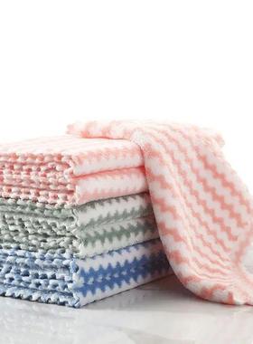 20Pcs Kitchen Wipes Coral Velvet Wave Design Wipes Microfibr