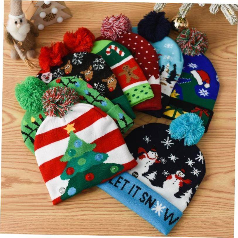 Christmas decorations Knitted Christmas hat LED light cap