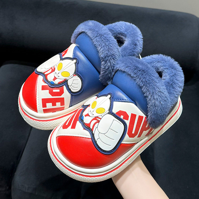 奥特曼儿童棉拖鞋2025新款外穿防滑包跟秋冬季保暖防水男女孩子