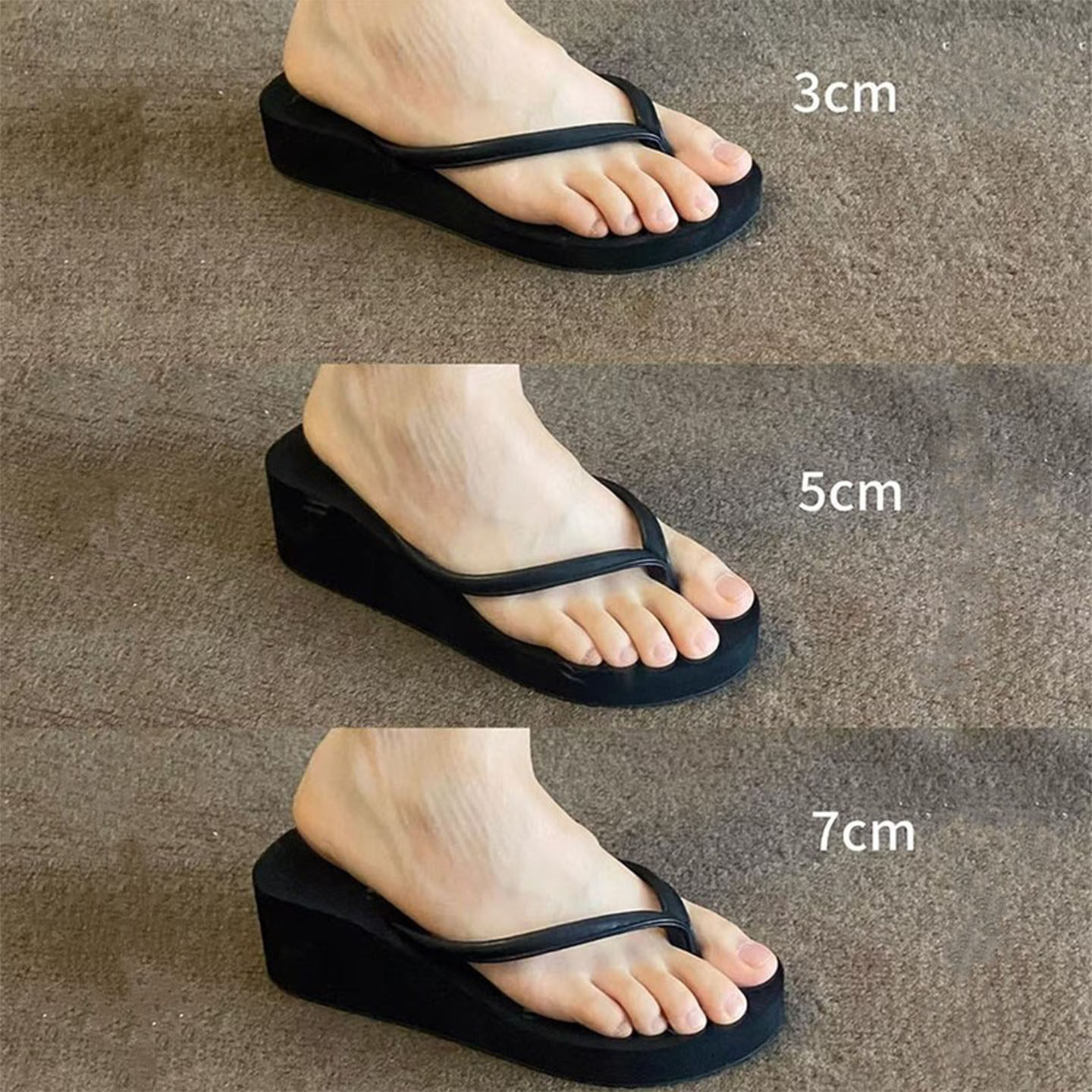 日本进口黑色简约人字拖女3CM7CM上班通勤夏中跟季外穿中跟沙滩夹