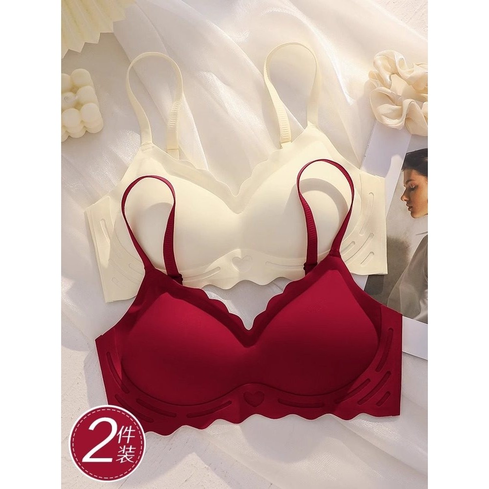 全棉纯棉红色内衣女结婚新娘小胸聚拢内裤套装无痕收副乳文胸罩蛇