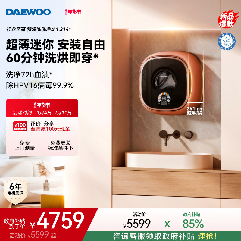 大宇壁挂式洗衣机迷你小型内衣裤婴儿超薄洗烘一体机小壁虎BGX12