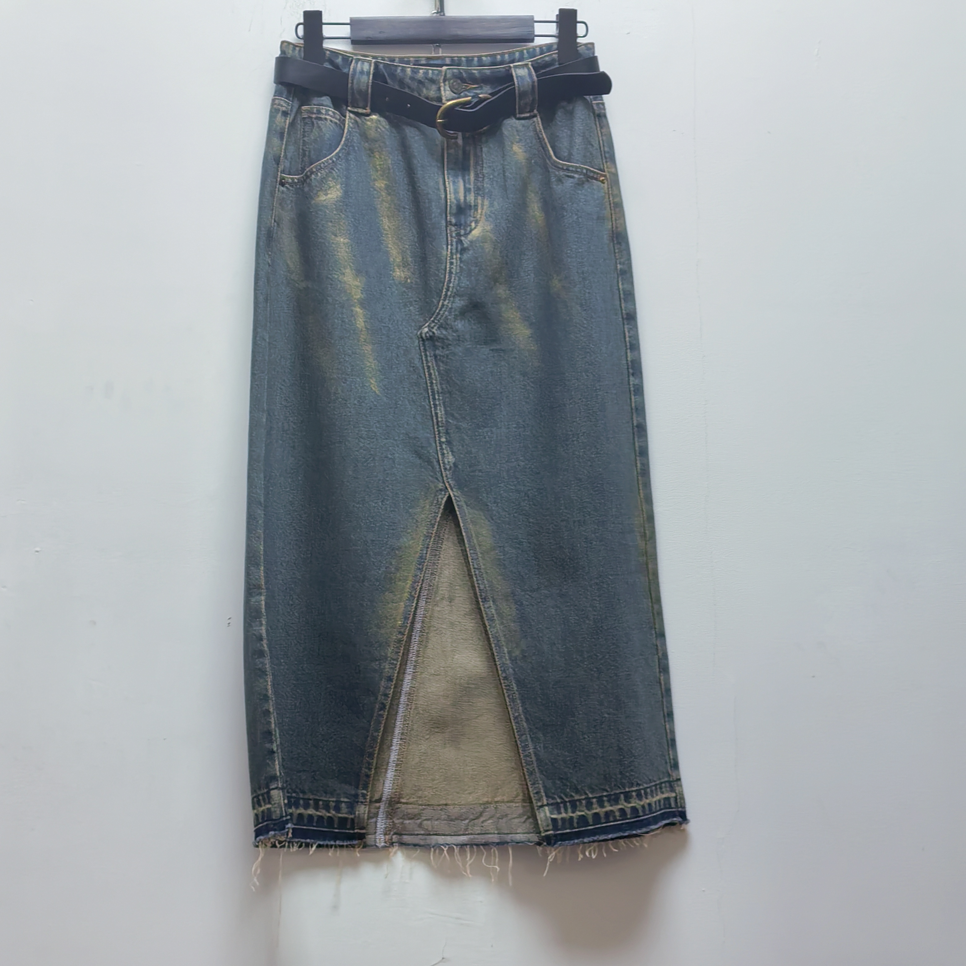 2025夏季新款去标时尚开叉中高腰牛仔半身裙设计感裙子P052