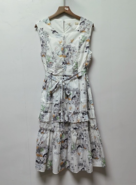 【艺】去标夏季新慵懒随性度假风柔美清新印花无袖碎花连衣裙L026