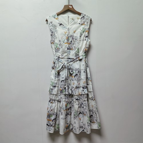 【艺】去标夏季新慵懒随性度假风柔美清新印花无袖碎花连衣裙L026