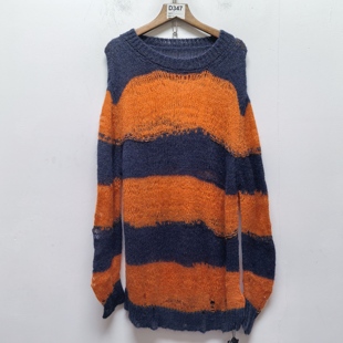 去标撤柜设计感春秋休闲时尚圆领羊毛条纹针织上衣女N288（0177）
