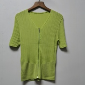 衣2025夏季 时尚 百搭简约V领带拉链针织开衫 工厂版 短袖 女上衣L239