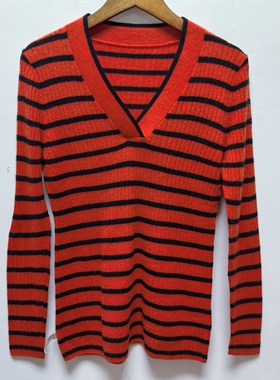 撤柜女装去标2025秋季新款时尚百搭宽松休闲条纹针织衫女上衣B552