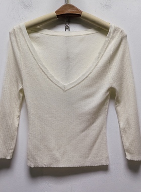 T去标时尚百搭设计感V领纯色针织T恤上衣N332