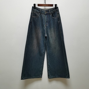 B02 长裤 加绒港风复古休闲百搭阔腿牛仔裤 2025秋冬显瘦口袋直筒裤