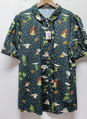 好物推荐【谜】设计感春秋款女装时尚休闲百搭深绿短袖衬衫C383