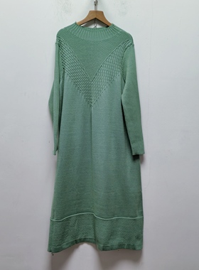 2025去标秋冬新款复古文艺休闲长款针织连衣裙女士毛衣裙P752