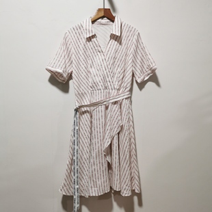 连衣裙6B796 简约短袖 雪G系列品牌撤柜清货2024女装 红色条纹时尚