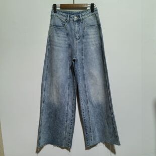 【SH】去标撤柜雅痞时髦优质棉拼接剪裁宽松阔腿牛仔裤拖地裤5777