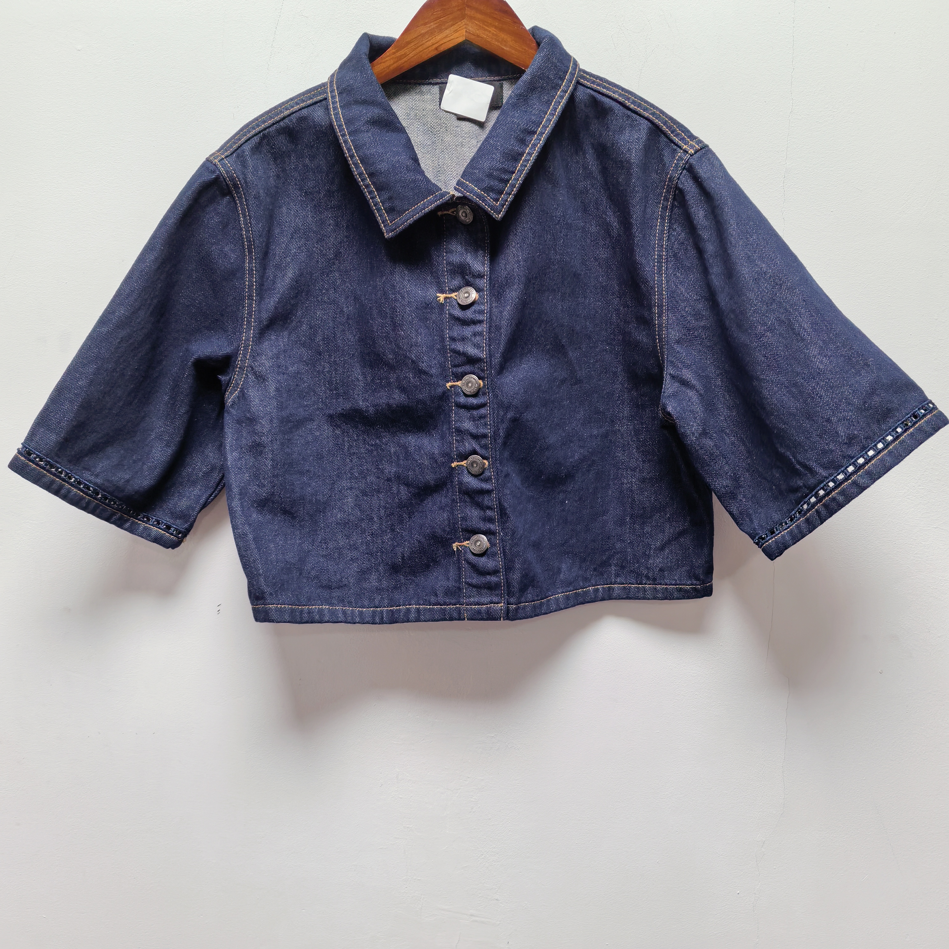 2025夏季新款时尚百搭翻领短袖牛仔外套女装上衣P0 73