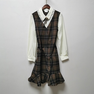 2025春秋时尚 系列撤柜女装 百搭格子拼接洋气连衣裙女L062 艺