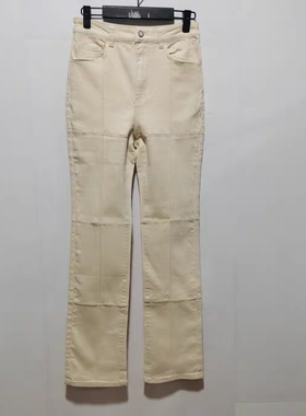 地系列去标撤柜秋装弹力米白时髦牛仔裤女士百搭直筒长裤011B/766