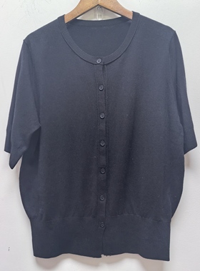 2025女装夏季新款圆领棉线针织短袖开衫黑色短袖针织衫上衣P334