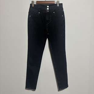 设计师样版 G076 去标2025秋冬时尚 百搭显瘦高腰薄绒小脚牛仔裤