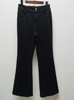 两粒扣加绒加厚微喇叭牛仔裤女黑2025新款四面弹修身显瘦显高5218