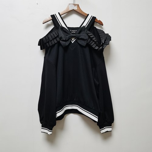 品去标2024秋新款露肩拼接大蝴蝶节宽松休闲甜美长袖卫衣女1807