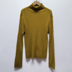 2025春秋新款 女宽松显瘦百搭黄色毛衣纯色打底上衣M357 高领针织衫