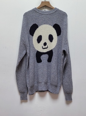 2025秋冬灰色熊猫圆领套头针织衫长袖百搭软糯打底毛衣女上衣M571