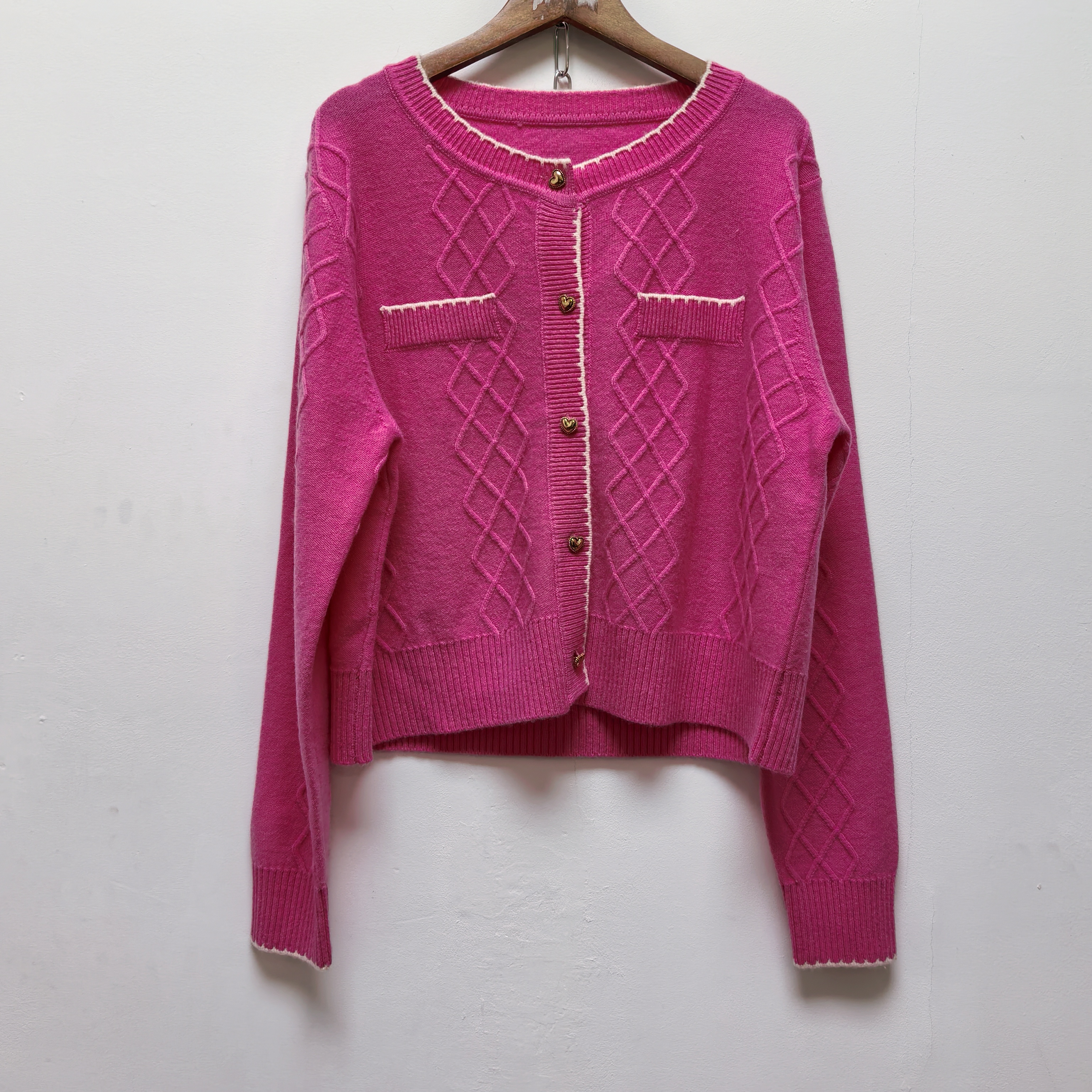 2025春秋新款上衣假口袋明线宽松显瘦显白宽松羊毛针织衫开衫M295