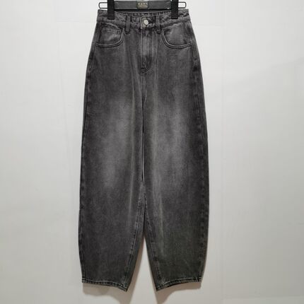 IC去标设计师品牌2024春秋新款做旧洗水灰色萝卜裤高腰牛仔裤076