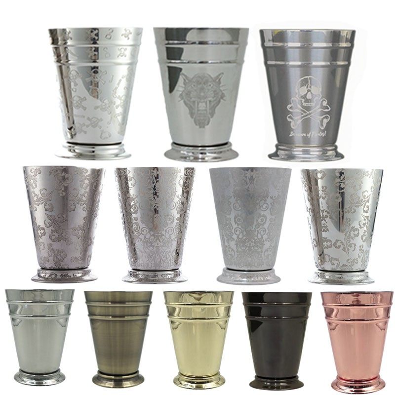 304不锈钢朱丽普杯鸡尾酒杯欧式莫斯科骡子精美刻花酒吧金属酒杯