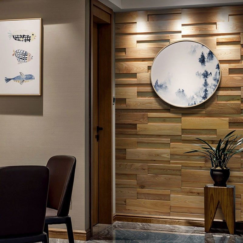 老榆木船木实木板木条家装玄关客厅沙发电视背景墙面贴墙装饰材料