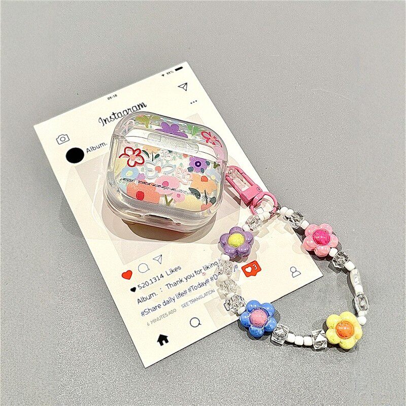 ins小清新立体彩色花朵适用airpodspro2保护壳苹果耳机保护套airpods4耳机壳二代蓝牙耳机套新款挂件防摔硅胶