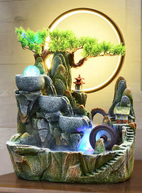 风生水起流水摆件循环水桌面凤水球室内招财风水轮假山水景加湿器