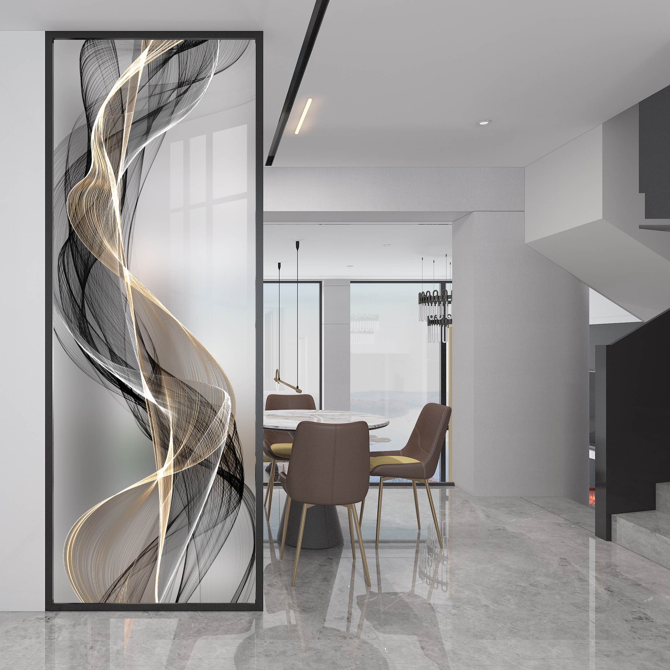 艺术玻璃屏风隔断墙客厅卧室卫生间过道入户简约遮挡轻奢玄关装饰