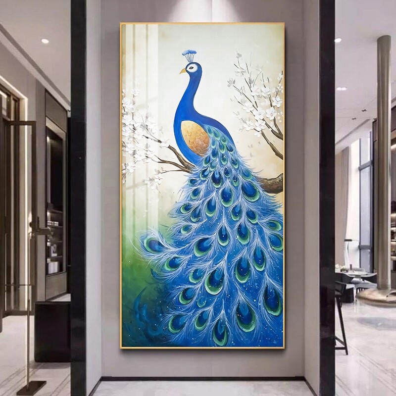 孔雀挂画玄关装饰画寓意好凤凰过道壁画走廊挂画简约现代轻奢客厅