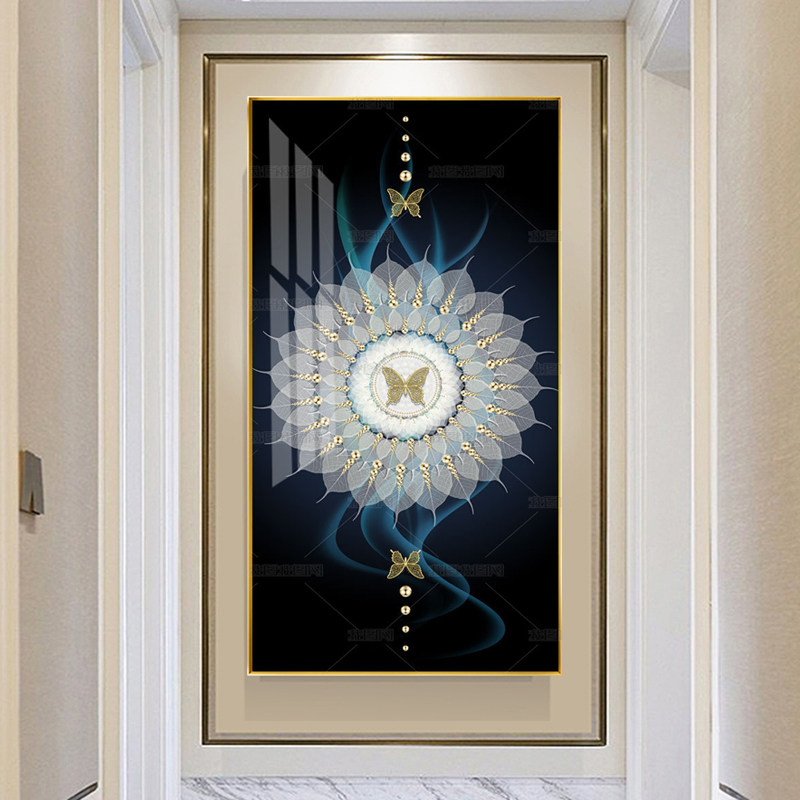 晶瓷画新中式禅意菩提叶进门玄关装饰画走廊尽头挂画客厅抽象轻奢