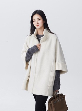 ease the label【羊毛拼接外套】斗篷式设计感韩版羊毛拼接外套