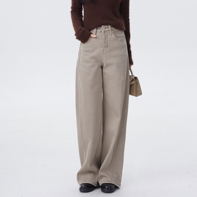 现货质感密绒高腰显瘦百搭弯刀裤