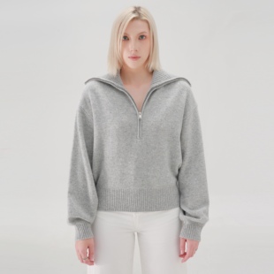 ease the label【100羊毛翻领短款毛衫】拉链款宽松慵懒针织上衣