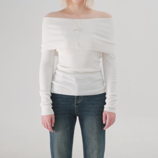 ease the label【山羊绒一字肩针织】设计感柔软气质时尚露肩毛衣